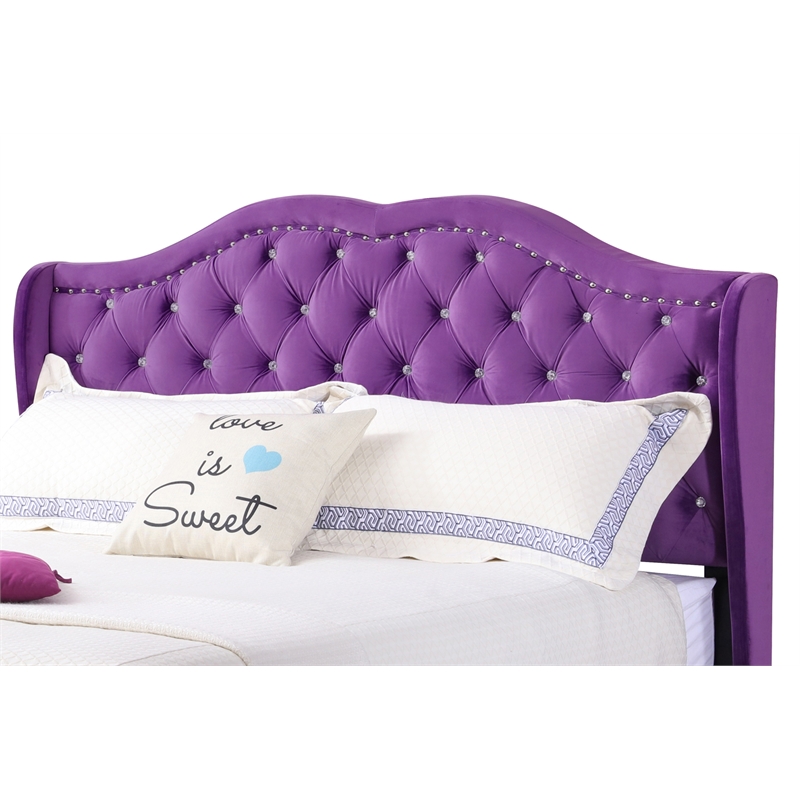 Glory Furniture Joy Velvet Upholstered Full Bed in Purple