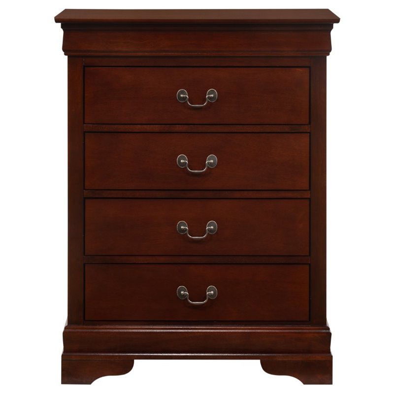 Glory Furniture Louis Phillipe Wood Veneer 4-Drawer Bedroom Chest in Cherry