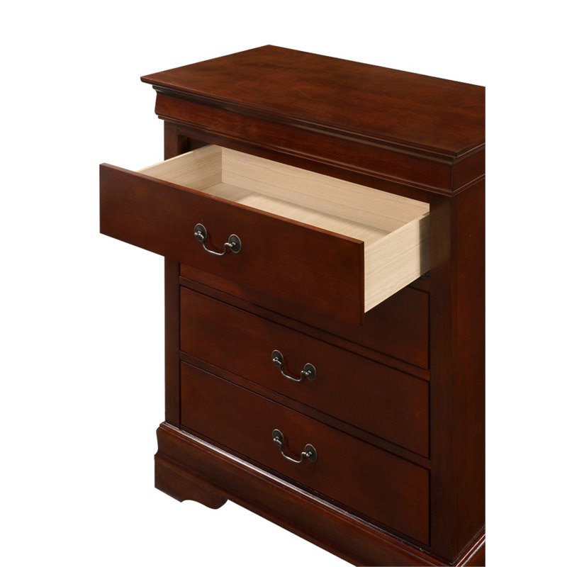 Glory Furniture Louis Phillipe Wood Veneer 4-Drawer Bedroom Chest in Cherry