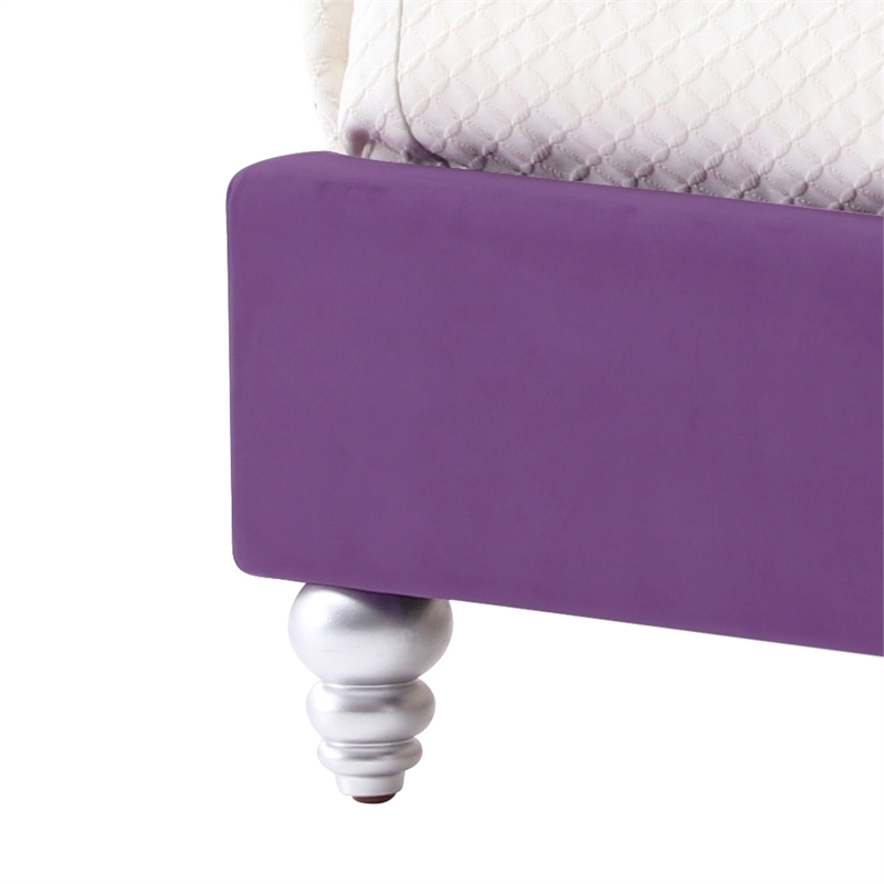 Glory Furniture Joy Velvet Upholstered Queen Bed in Purple