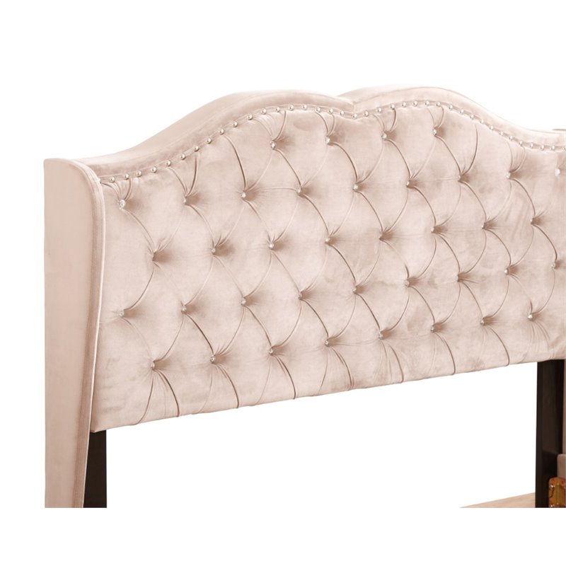 Glory Furniture Joy Velvet Upholstered Full Bed in Beige
