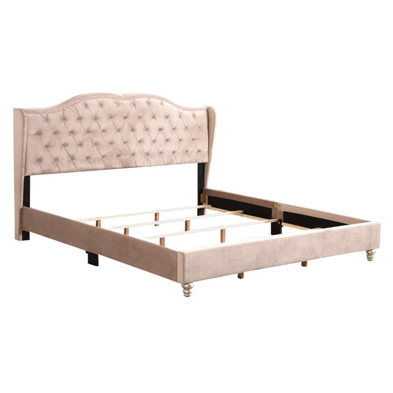Glory Furniture Joy Velvet Upholstered King Bed in Beige