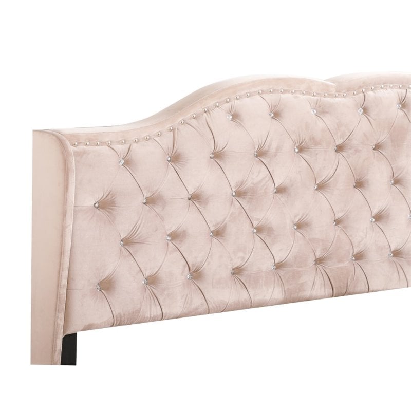Glory Furniture Joy Velvet Upholstered King Bed in Beige