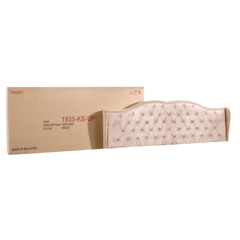 Glory Furniture Joy Velvet Upholstered King Bed in Beige