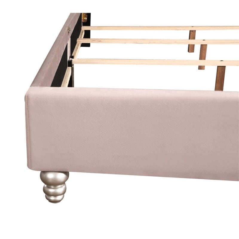 Glory Furniture Joy Velvet Upholstered King Bed in Beige