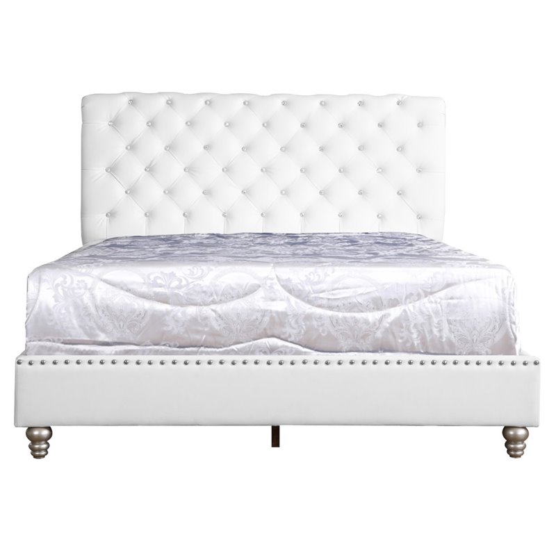 Glory Furniture Maxx Faux Leather Upholstered Queen Bed in White