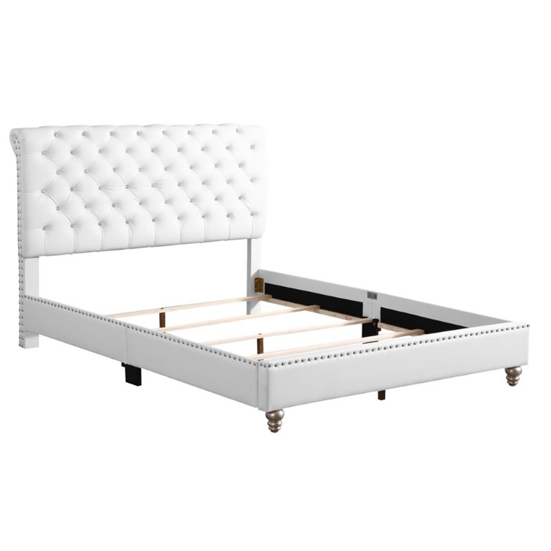 Glory Furniture Maxx Faux Leather Upholstered Queen Bed in White