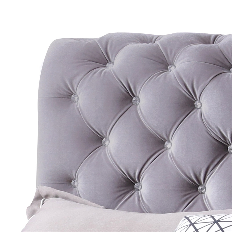 Glory Furniture Maxx Velvet Upholstered Queen Bed in Gray