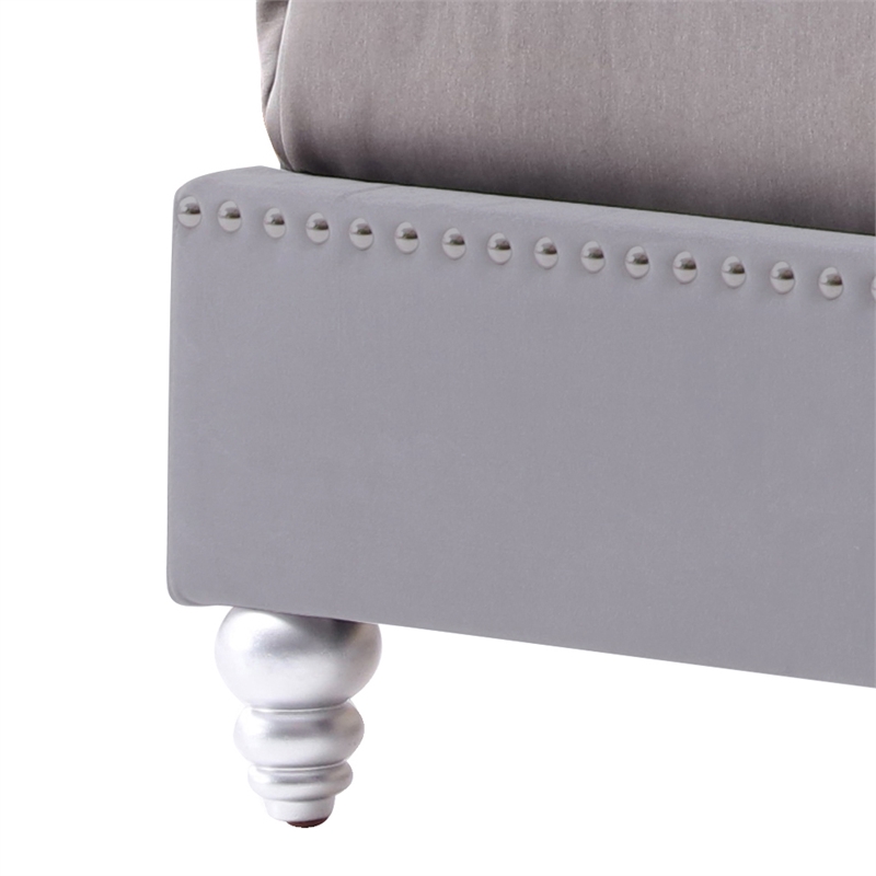 Glory Furniture Maxx Velvet Upholstered Queen Bed in Gray
