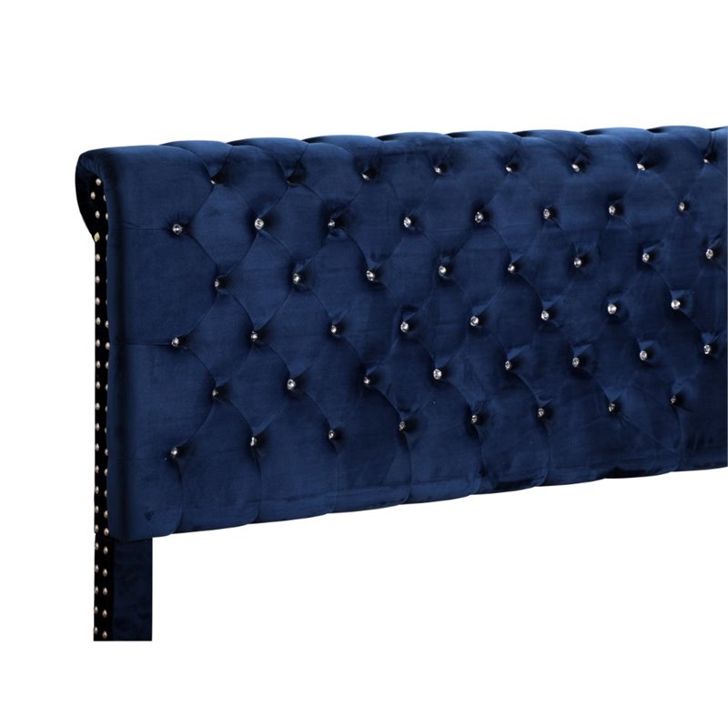 Glory Furniture Maxx Velvet Upholstered Full Bed in Navy Blue