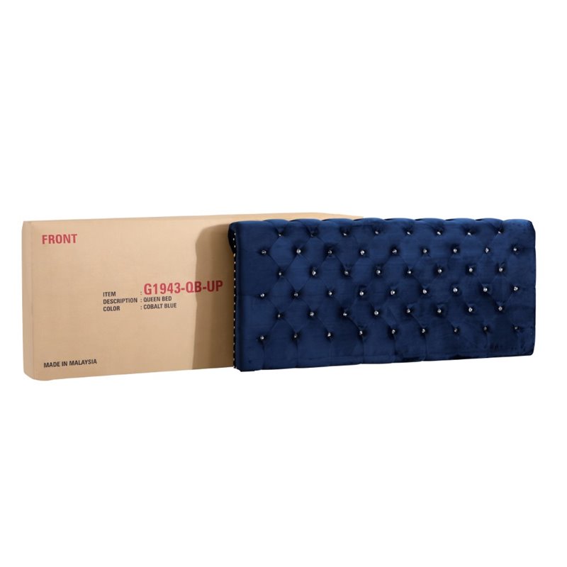 Glory Furniture Maxx Velvet Upholstered Full Bed in Navy Blue