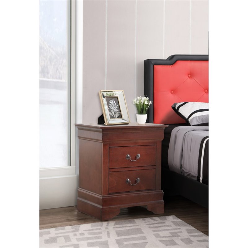 Glory Furniture Louis Phillipe 2 Drawer Nightstand in Cherry