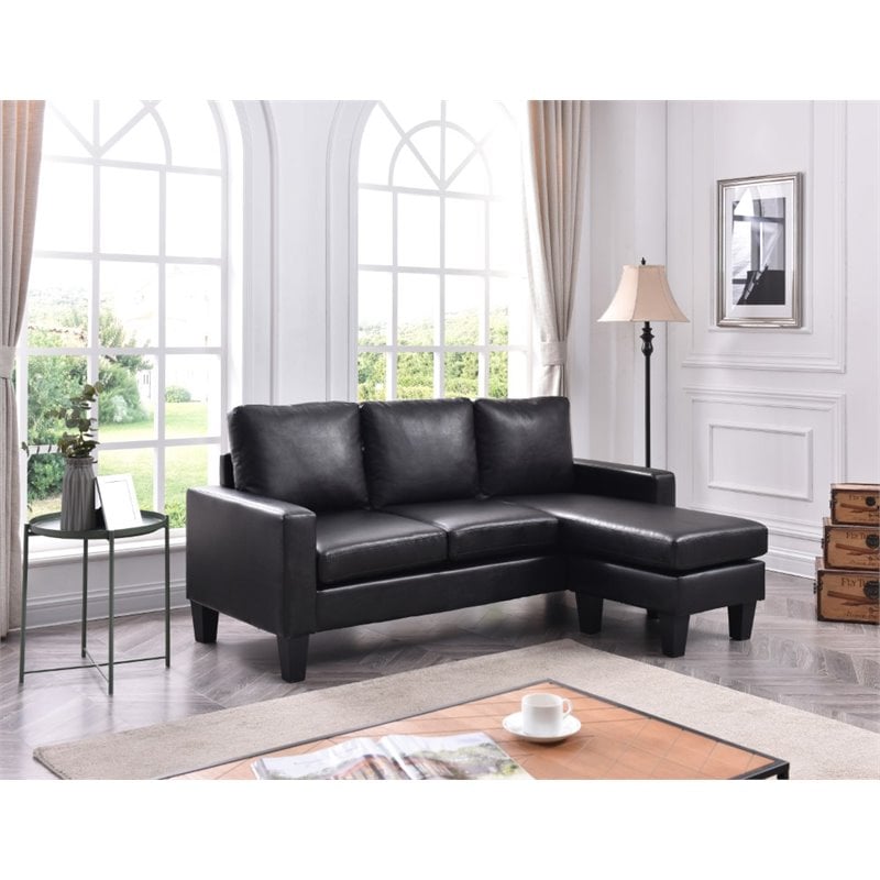 Glory Furniture Jenna Faux Leather Sofa Chaise in Black