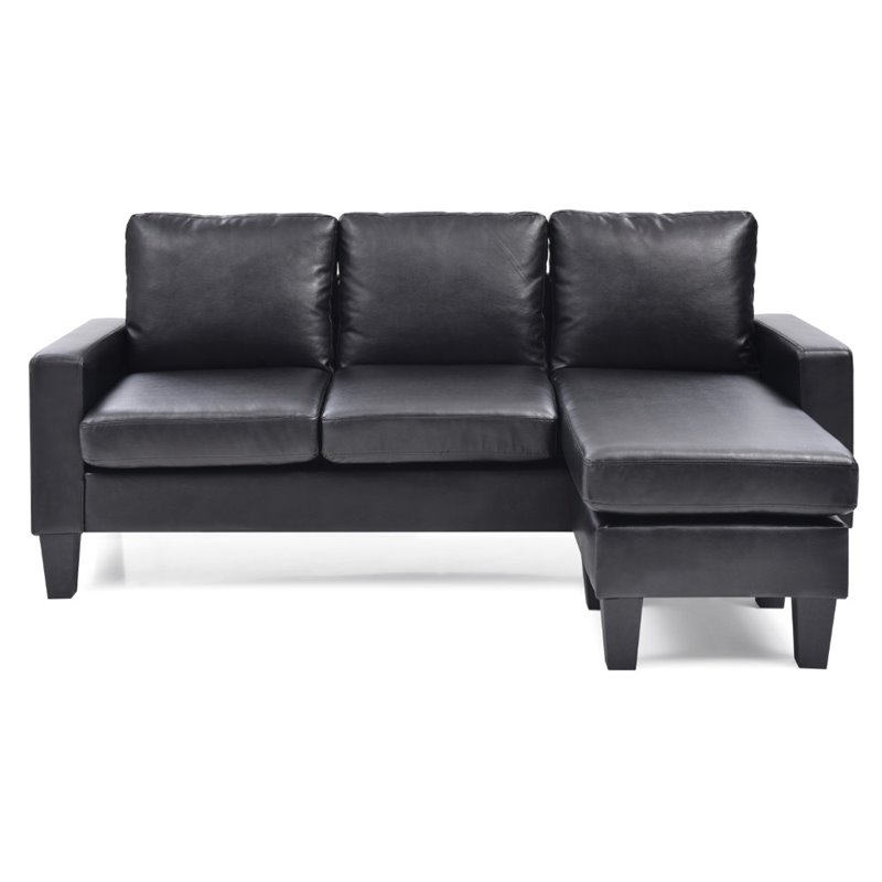 Glory Furniture Jenna Faux Leather Sofa Chaise in Black