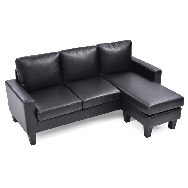 Glory Furniture Jenna Faux Leather Sofa Chaise in Black