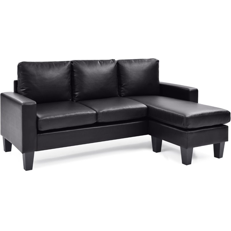 Glory Furniture Jenna Faux Leather Sofa Chaise in Black
