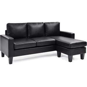 Glory Furniture Jenna Faux Leather Sofa Chaise in Black