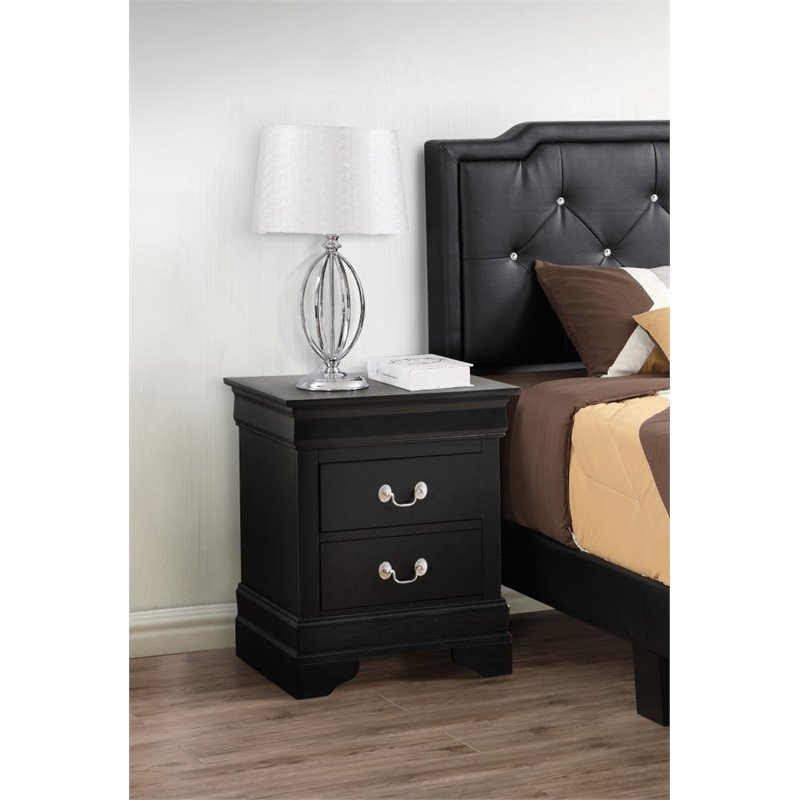 Glory Furniture Louis Phillipe 2 Drawer Nightstand in Black