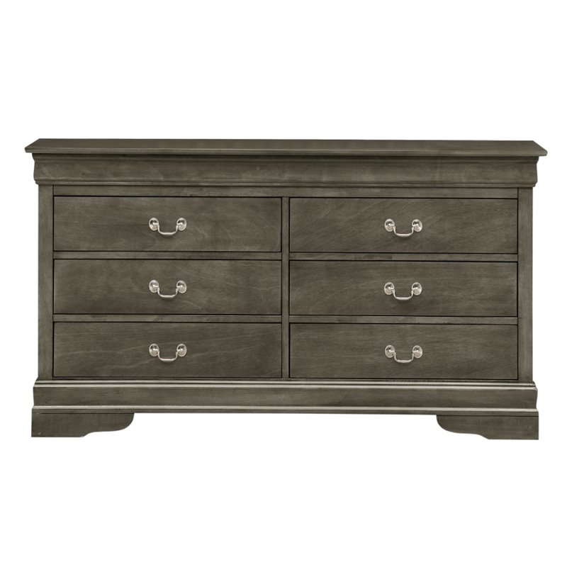 Glory Furniture Louis Phillipe 6 Drawer Dresser in Gray