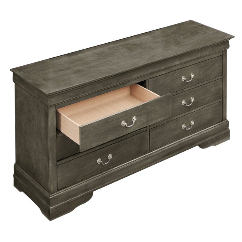 Glory Furniture Louis Phillipe 6 Drawer Dresser in Gray
