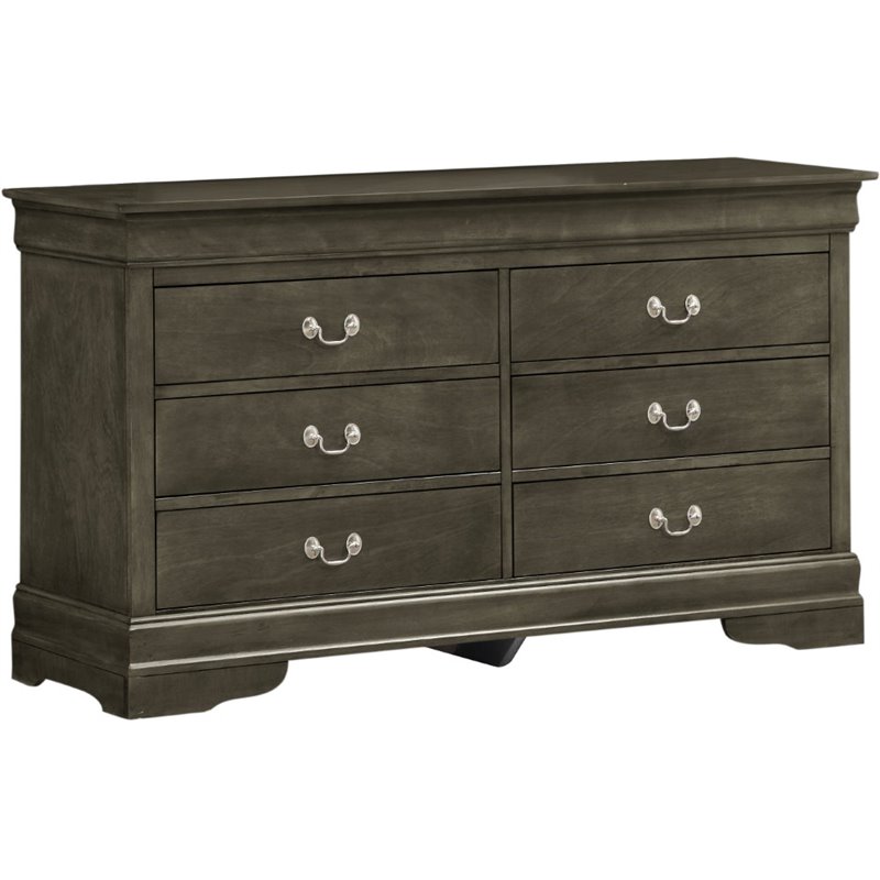 Glory Furniture Louis Phillipe 6 Drawer Dresser in Gray