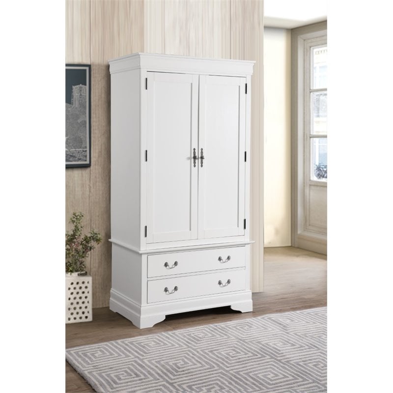 Glory Furniture Louis Phillipe 2 Drawers Bedroom Armoire in White