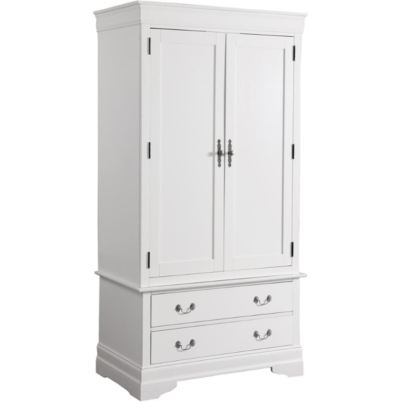 Glory Furniture Louis Phillipe 2 Drawers Bedroom Armoire in White