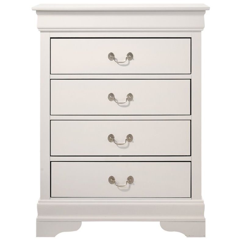 Glory Furniture Louis Phillipe 4-Drawer Bedroom Chest in White