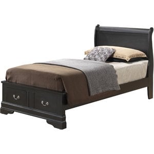 Glory Furniture Louis Phillipe Twin Storage Bed in Black