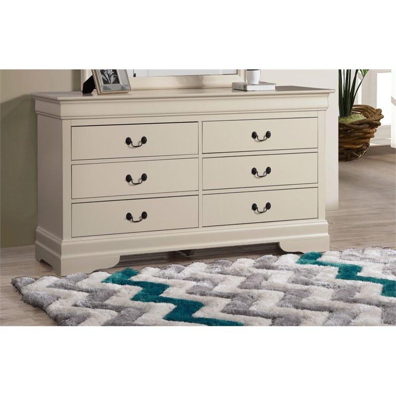 Glory Furniture Louis Phillipe 6 Drawer Dresser in Beige