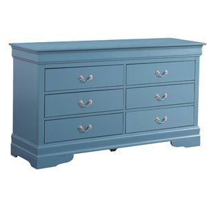 Glory Furniture Louis Phillipe 6 Drawer Dresser in Teal