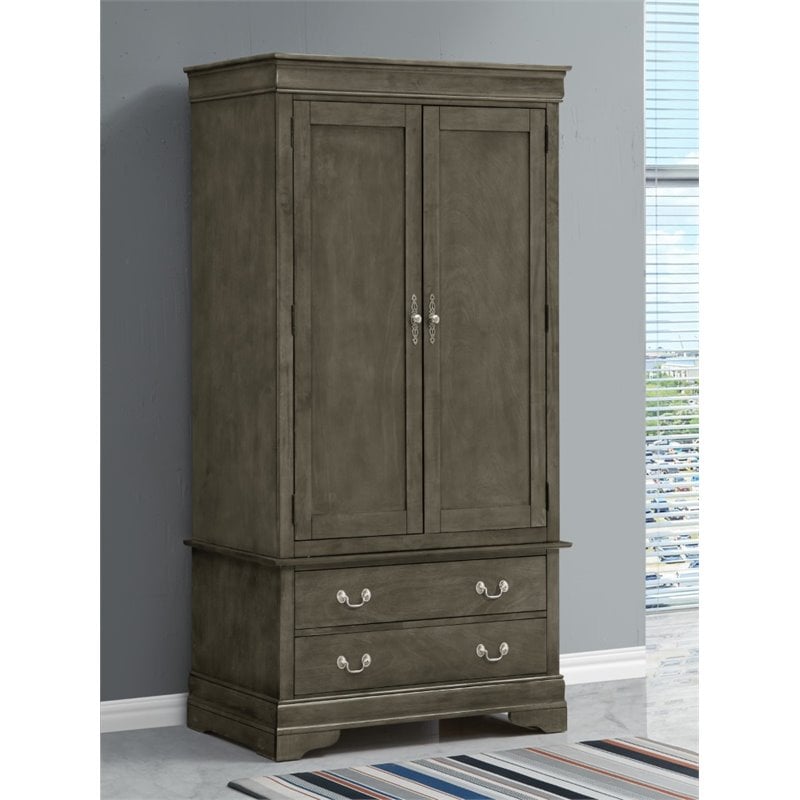 Glory Furniture Louis Phillipe 2 Drawers Bedroom Armoire in Gray