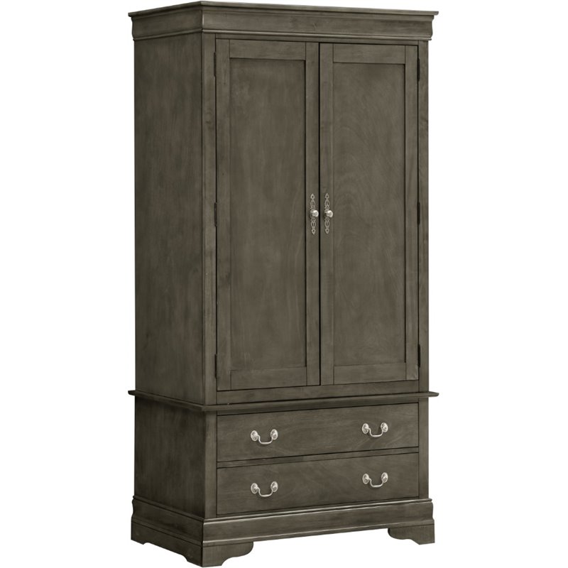 Glory Furniture Louis Phillipe 2 Drawers Bedroom Armoire in Gray
