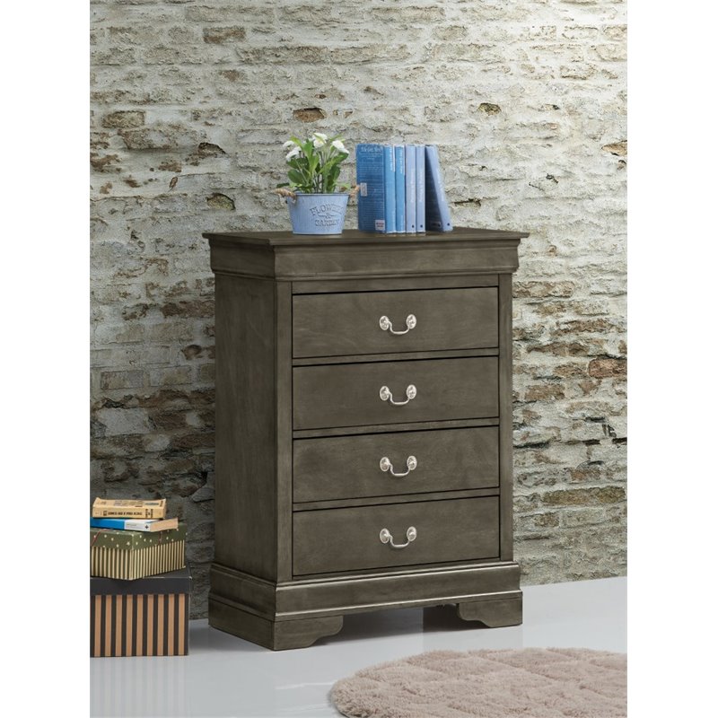 Glory Furniture Louis Phillipe 4-Drawers Bedroom Chest in Gray
