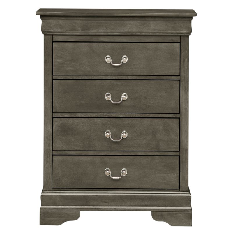 Glory Furniture Louis Phillipe 4-Drawers Bedroom Chest in Gray