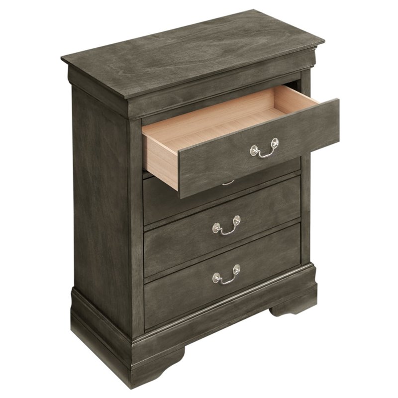 Glory Furniture Louis Phillipe 4-Drawers Bedroom Chest in Gray