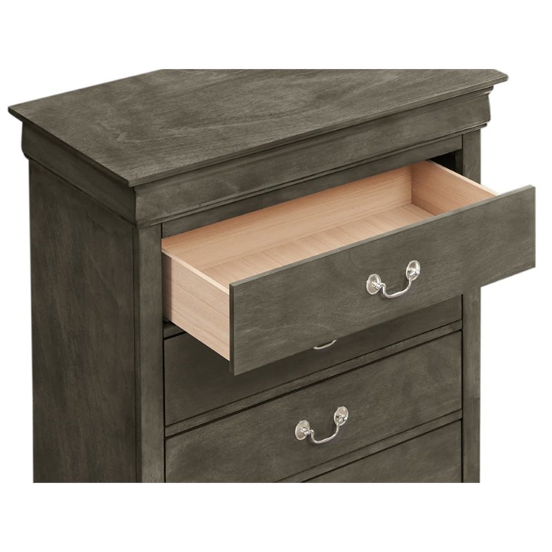 Glory Furniture Louis Phillipe 4-Drawers Bedroom Chest in Gray