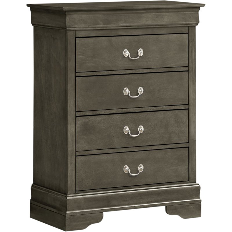 Glory Furniture Louis Phillipe 4-Drawers Bedroom Chest in Gray