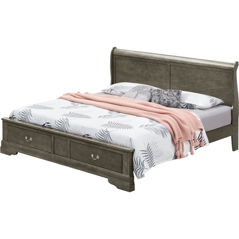 Glory Furniture Louis Phillipe Queen Storage Bed in Gray