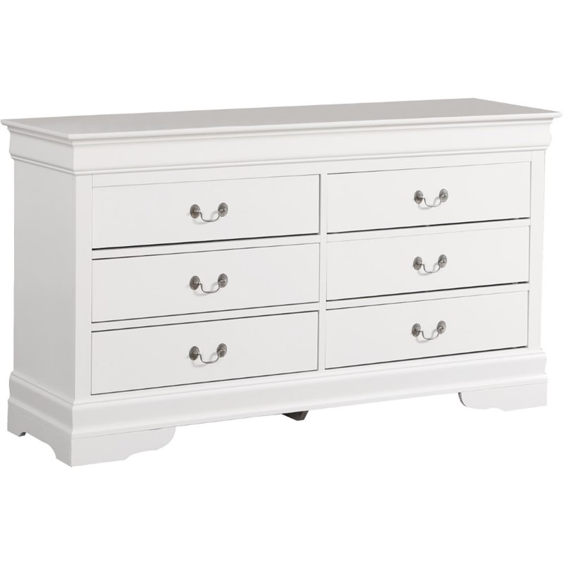 Glory Furniture Louis Phillipe 6 Drawer Dresser in White