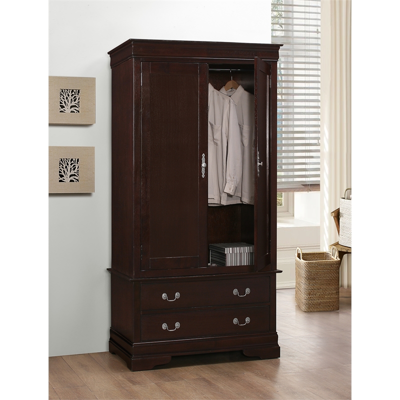 Glory Furniture Louis Phillipe 2 Drawers Bedroom Armoire in Cappuccino