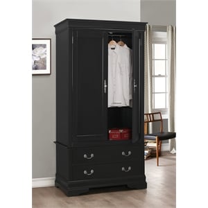 Glory Furniture Louis Phillipe 2 Drawers Bedroom Armoire in Black