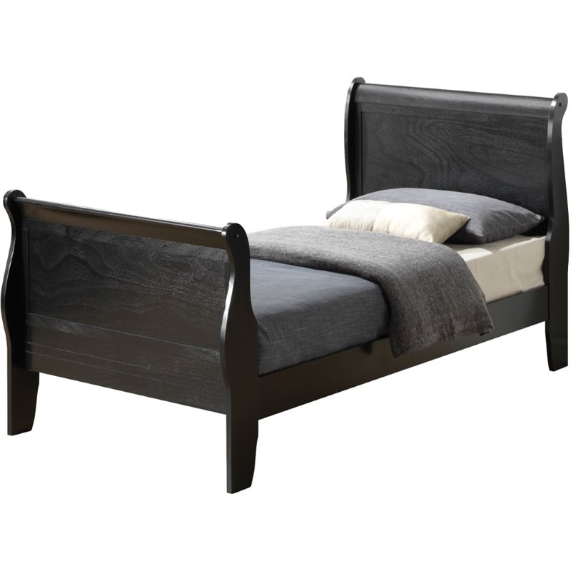 Glory Furniture Louis Phillipe Twin Sleigh Bed in Black