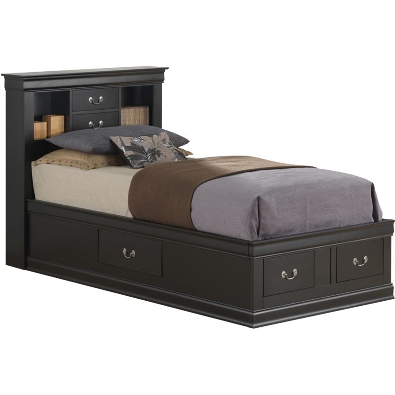 Glory Furniture Louis Phillipe Twin Storage Bed in Black