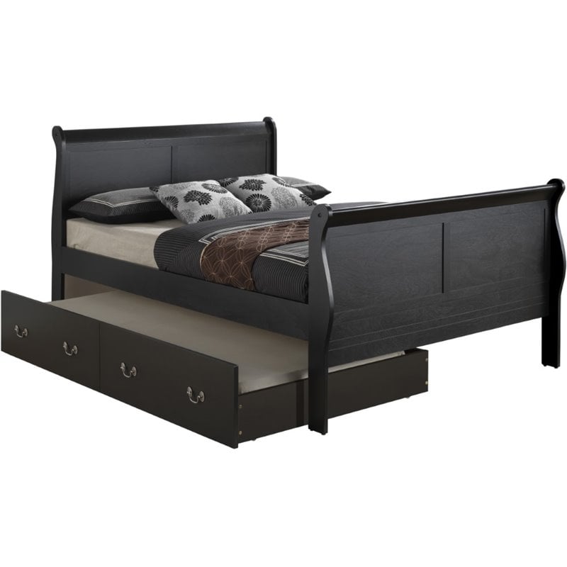 Glory Furniture Louis Phillipe Full Trundle Bed in Black