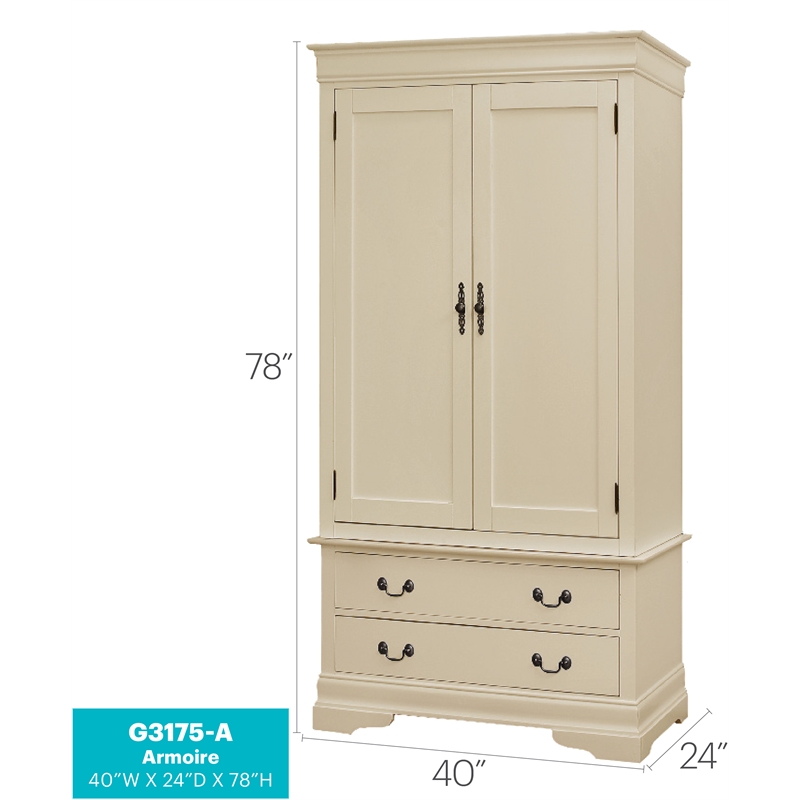Glory Furniture Louis Phillipe 2 Drawers Bedroom Armoire in Beige