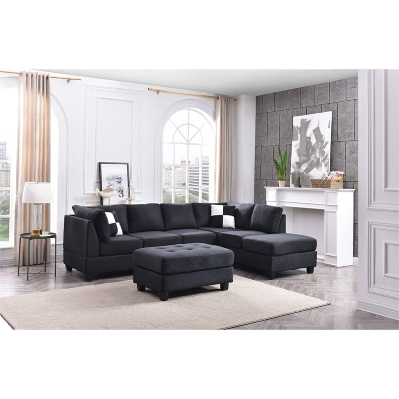 Glory Furniture Malone Microsuede Sectional in Black