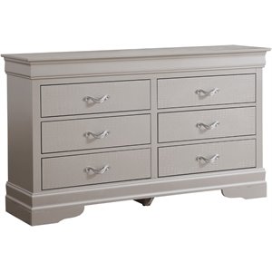 Glory Furniture Lorana 6-Drawers Bedroom Dresser in Silver Champagne