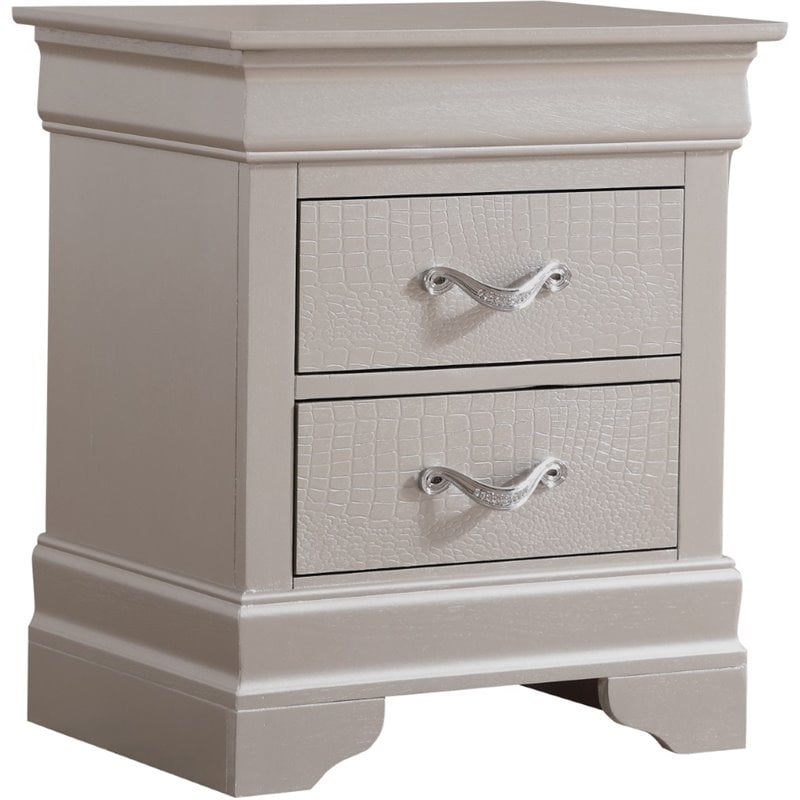 Glory Furniture Lorana 2 Drawer Nightstand in Silver Champagne
