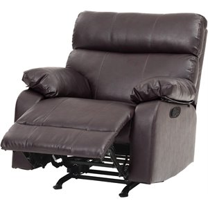 Glory Furniture Manny Faux Leather Rocker Recliner in Dark Brown